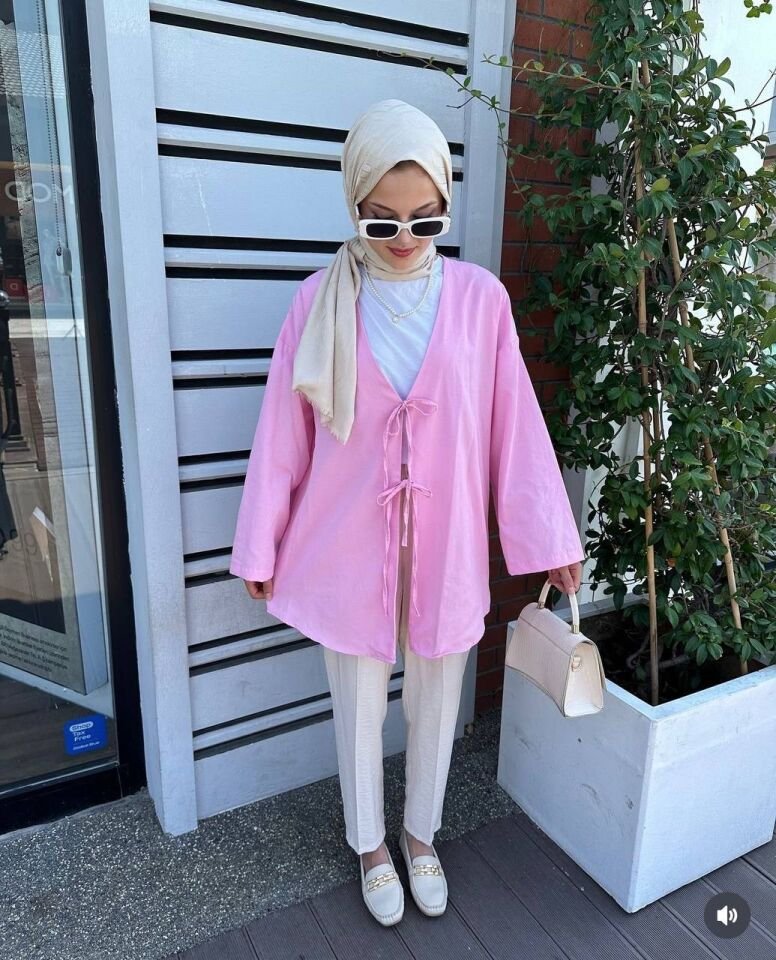 Çift Bağcıklı Pinterest Kimono şeker pembe - standart