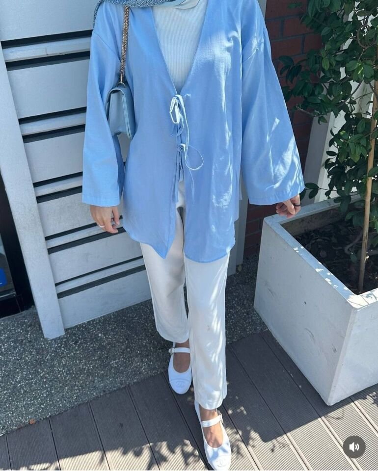 Çift Bağcıklı Pinterest Kimono bebe mavi - standart