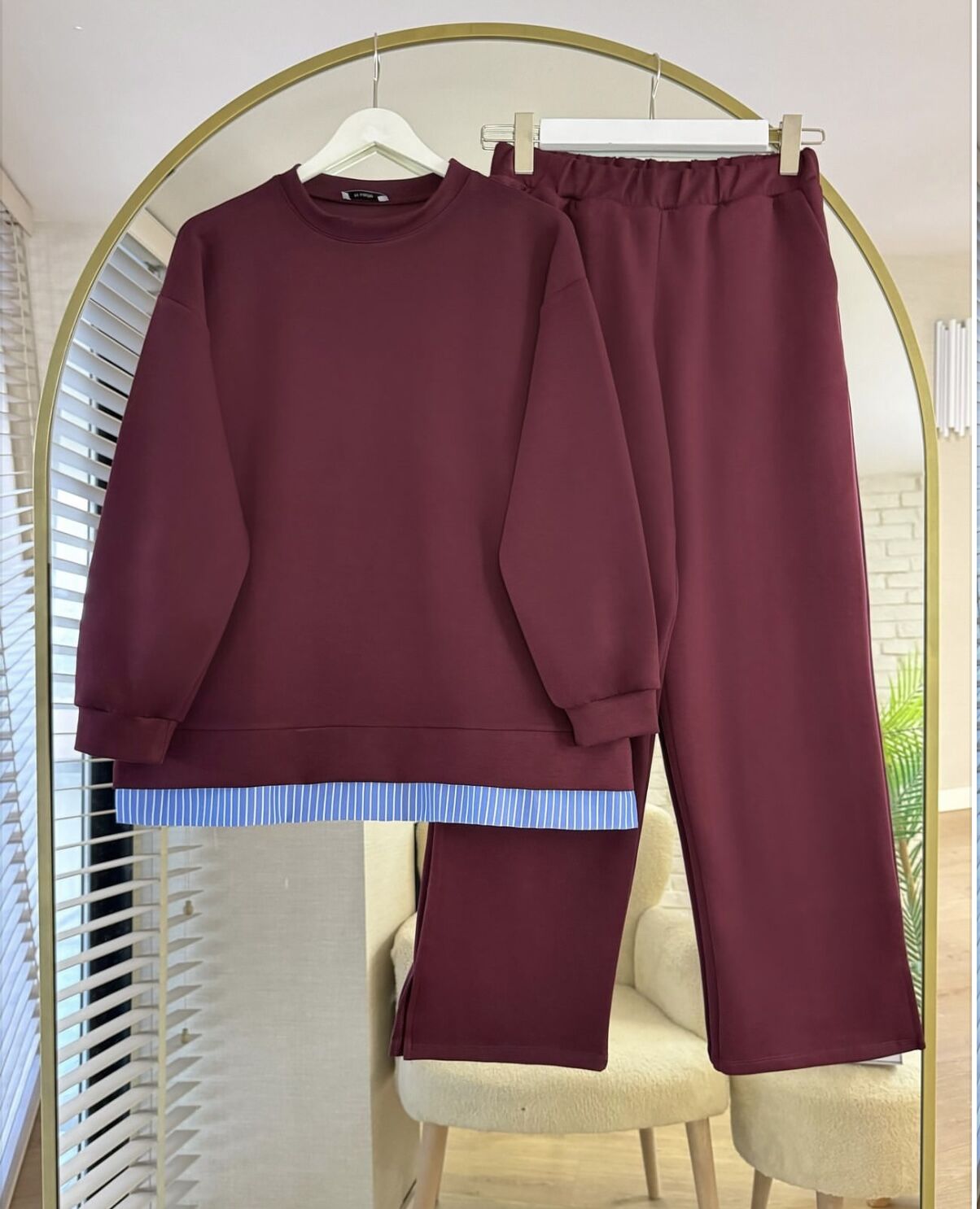 Modal Kumaş Tunik+Pantolon Takım bordo - standart